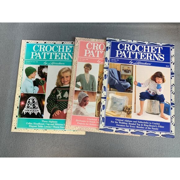 Vintage Crochet Patterns By Herrschners 1988 3 Magazines Afghans Sweaters - Picture 1 of 5